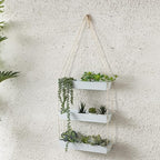LaLaGreen Hanging Wall Planter - 16 Inch Three Tier Plant Hanger for Succulent Indoor Herb Planter Modern White Boho Metal Wall Plant Holder Decor, Vertical Garden Hanging Planter Shelf Large Outdoor