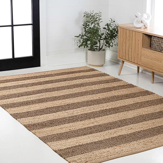 JONATHAN Y Jayden Woven Jute Stripe Natural/Brown Indoor Area Rug, 5x8, Rustic, Farmhouse, Traditional, Lodge, Easy-Cleaning for Living Room, Bedroom, Kitchen, Non-Shedding (NRF202A-5)