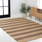 JONATHAN Y Jayden Woven Jute Stripe Natural/Brown Indoor Area Rug, 5x8, Rustic, Farmhouse, Traditional, Lodge, Easy-Cleaning for Living Room, Bedroom, Kitchen, Non-Shedding (NRF202A-5)