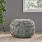 Handcrafted Knitted Cotton Round Pouf - 20x20, Modern Design, Soft and Comfortable, No Assembly, Home Decor, Knit Ottoman, Boho Floor Pouf for Living (Gray)