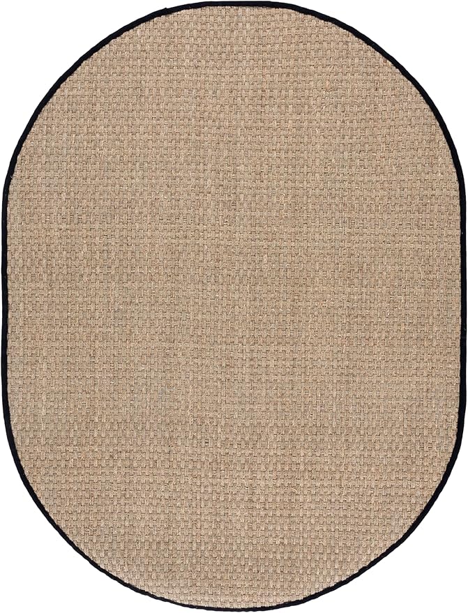 SAFAVIEH Area Rug 6x8 Oval - Natural Fiber Collection - Natural & Black, Seagrass, Basketweave Pattern with Border (NF114C)