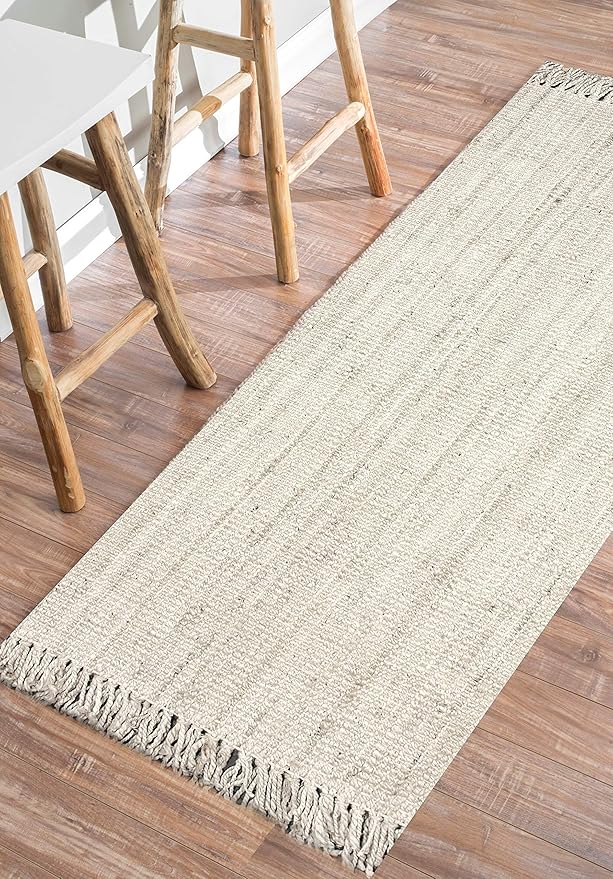 Nuloom Daniela Off-White, 8' Square, Handmade, Jute, Tassel, Soft and Textured, High Traffic, Stain Resistant, Easy Clean, Durable Area Rug for Bedroom, Living Room, Dining Space, Foyer, Entryway