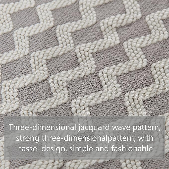 NTBAY Acrylic Knitted Throw Blanket, Lightweight and Soft Cozy Decorative Woven Blanket with Tassels for Travel, Couch, Bed, Sofa, 51x67 Inches, Light Grey Wave