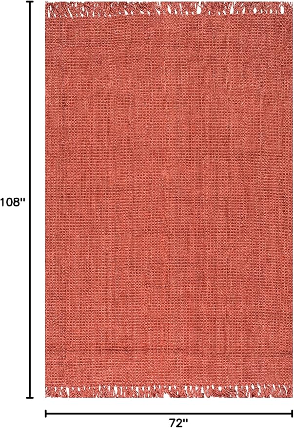 Nuloom Daniela Brick, 6' x 9', Handmade, Jute, Tassel, Soft and Textured, High Traffic, Stain Resistant, Easy Clean, Durable Area Rug for Bedroom, Living Room, Dining Space, Foyer, Entryway