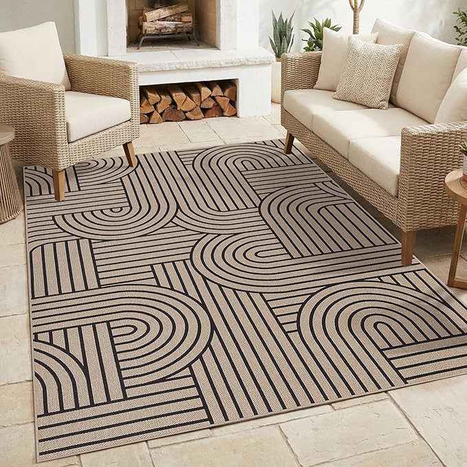 GarveeHome Rainbow Easy Jute Rug 5x7 Washable Abstract Non Slip Living Room Bedroom Rug, Non Skid Backing Non Shedding Accent Carpet for Dining Room Office