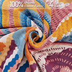 Boho Throw Blanket for Bed-100% Cotton Soft Breathable Farmhouse Decor Boho Quilt for Sofa (Colorful Sun, 80"x90")