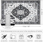 Amearea Vintage Design Area Rugs for Living Room, 6x9 Machine Washable Floral Collection Traditional Bedroom Rug, Low Pile Cute Kids Room Print Carpet, No Slip Office Kitchen Home Decor, Black