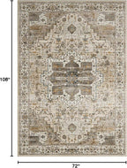 6x9 Rug, Stain Resistant Washable Area Rugs with Anti-Slip Backing, Vintage Large Bedroom, Living Room Rugs, Foldable Soft Rug (Beige/Brown, 6'x9')