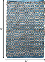 Jute Cotton Diamond Woven Rag Rug 2x3 Feet - Teal Natural, Reversible Small Soft Floor Décor Area Rugs Ideal for Entryway, Kitchen, Laundry Room | Boho Farmhouse Accent Sturdy Door Mat for Bedroom
