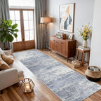 Hallway 2x10 Washable Runner Rug: Abstract Kitchen Stove Rugs Low-Pile Stain Resistant Entryway Area Rug Cozy Bedroom Soft Floor Mat Non-Slip Farmhouse Carpet for Bathroom Living Room(2x10,Blue/ivory)