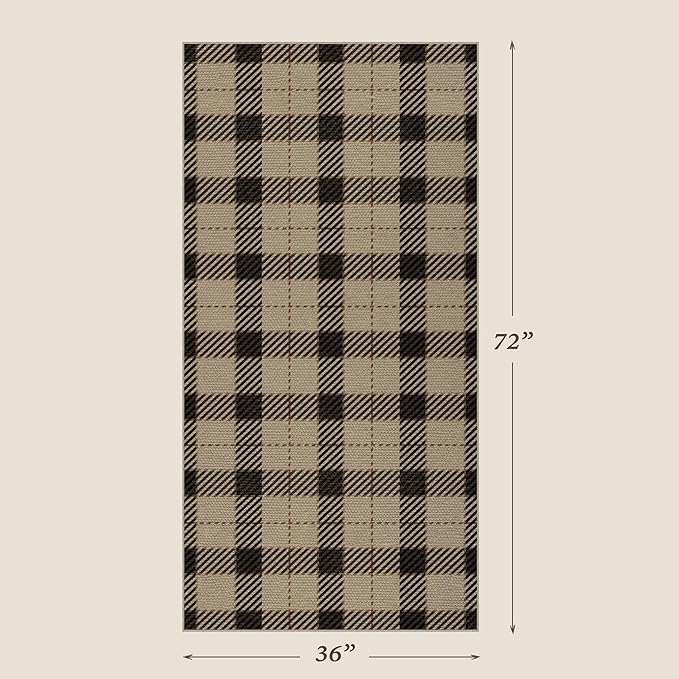 Easy Jute 3x6 Entryway Rug - Washable Large Kitchen Rug, Stain Resistent Low Pile Mat for Bedside, Non Slip Neutral Farmhouse Black and Tan Front Door Décor