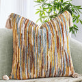 AmHoo Boho Throw Pillow Cover Decorative Bohemian Woven Tufted Striped Farmhouse with Tassels Textured Cushion Case Pillowcase Neutral for Sofa Couch Bed 18 x 18-Inch Brown