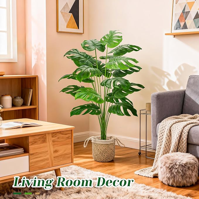 Der Rose 44" Tall Fake Plants with Straight-Woven Basket Large Artificial Monstera Plants Indoor, Easy Assembly Faux Tree for Living Room Bedroom Home Apartment Outdoor Decor