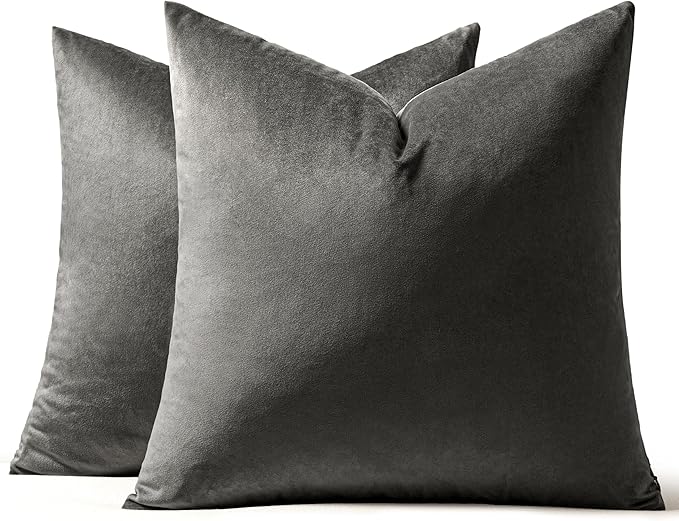 MIULEE Pack of 2 Velvet Pillow Covers Decorative Square Pillowcase Soft Solid Cushion Case for Sofa Bedroom Car 18 x 18 Inch Dark Grey
