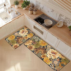 Boho Floral Kitchen Mats for Floor 2PCS Anti Fatigue Mats for Kitchen Floor Cushioned Non Slip Waterproof Memory Foam PVC Kitchen Rugs Set for Sink,Office,Laundry 17.3"x28"+17.3"x47"