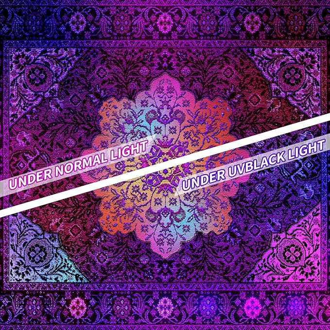 Apdidl Blacklight Boho Mandala Hippie Wall Tapestry for Bedroom, Glow in The Dark Neon Indian Bohemian Floral Tapestries Blanket Art Decor, UV Reactive Purple Wall Hanging for Living Room Dorm 51" X 60"