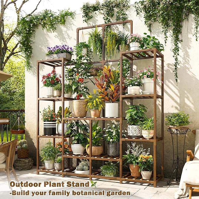EnHomee Plant Stand Indoor Tall Plant Stand Outdoor Large Wood Plants Shelf with 16-18 Pots for Patio, Living Room, Garden, Balcony, 45" Wx62.1 Hx11.78 D