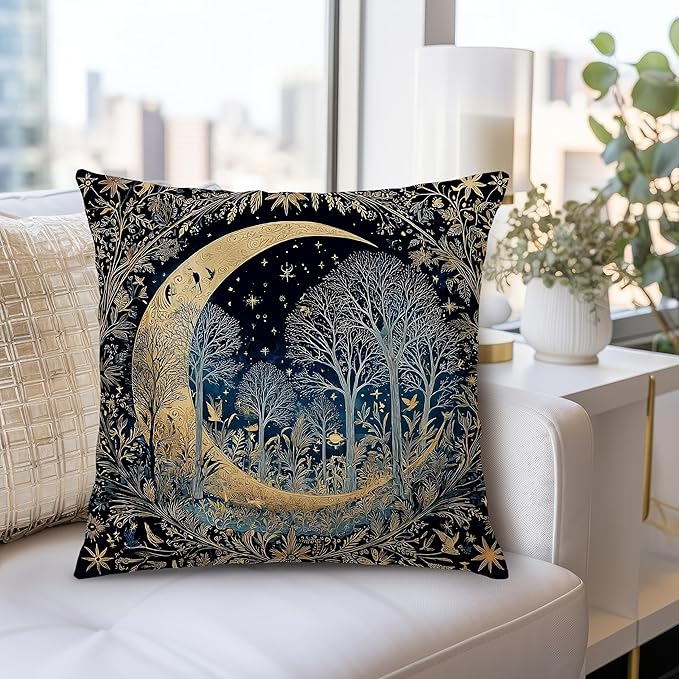 Dark Vintage William Morris Night Moon Forest Decor Pillow Covers 18x18,Black Forest Decor,Dark Dcademia Floral Decorative Throw Pillow Covers for Home Bedroom Living Room