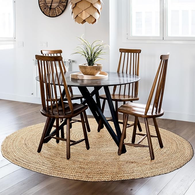 Chardin home Hand Woven Natural Jute Braided Rug – 4' Round | Rustic Boho Farmhouse Reversible Accent Rug for Entryway, Kitchen, Nursery, Dining Room, Study, or Patio | Solid Natural Fiber Rug