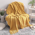 NTBAY Acrylic Knitted Oversized 60x80 Twin Throw Blanket, Lightweight and Soft Cozy Decorative Woven Blanket with Tassels for Travel, Couch, Bed, Sofa, 60x80 Inches, Mustard Yellow Checkered