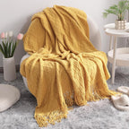 NTBAY Acrylic Knitted Oversized 60x80 Twin Throw Blanket, Lightweight and Soft Cozy Decorative Woven Blanket with Tassels for Travel, Couch, Bed, Sofa, 60x80 Inches, Mustard Yellow Checkered