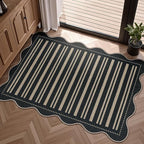Striped Easy Jute Entryway Rug, 2x3 Black Indoor Outdoor Doormat, Washable Small Kitchen Rug Non Slip Farmhouse Scalloped Rugs for Front Door Entrance Bathroom