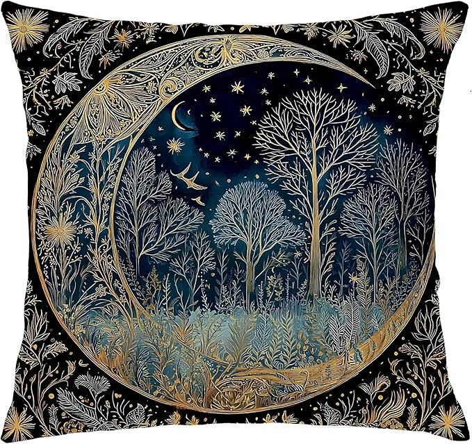 Vintage Dark William Morris Night Moon Forest Decor Pillow Covers 18x18 Double-Sided,Black Forest Decor,Dark Dcademia Floral Decorative Throw Pillow Covers for Home Bedroom Living Room