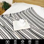 Chardin home - Black & Ivory Stockholm Stripe Cotton Throw Blanket - 50x60 | Farmhouse Large, Wearable, Breathable Throw | Boho Everyday Blanket for Couch, Bed, Sofa | Soft Lightweight Picnic Rug