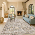 Floral 9x12 Large Area Rug for Living Room - Floral & Bird Soft Rugs for Bedroom,Non Slip Washable Carpet for Dining Room Under Table, Vintage Brown Taupe Indoor Décor, Low Pile Stain Resistant