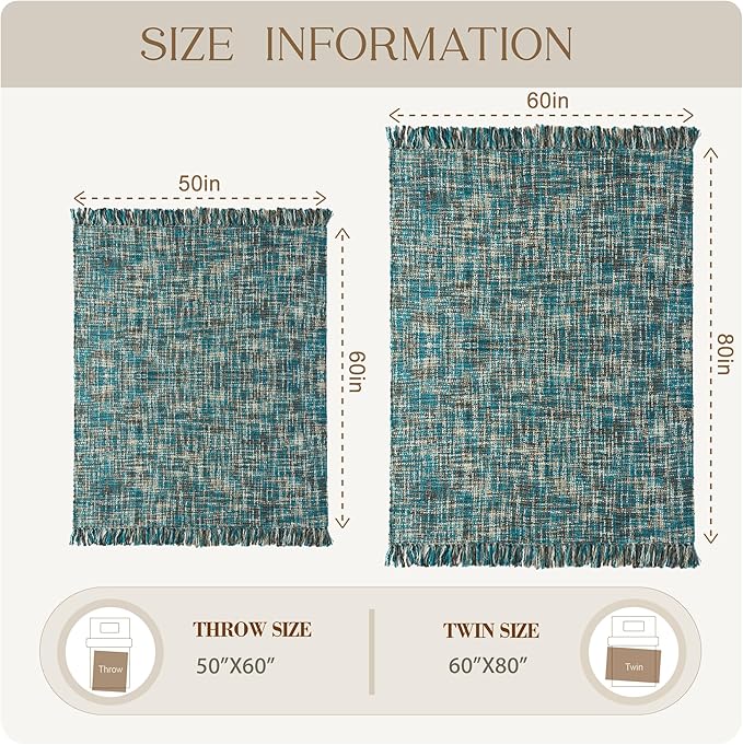 Multi-Color Teal Cable Woven Throw Blanket for Couch,60"X80" Boho Style Textured Blankets for Home Decor,Super Soft Warm Cozy Chunky Blanket with Decorative Tassels for Bed and Sofa