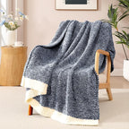 WRENSONGE Throw Blanket Cationic Dyeing Navy Blue Soft Cozy Fluffy Warm Hand Made Weave Throw Blankets for Couch, Sofa, Chair, Bed, Camping, Picnic, Travel Lightweight Bed Blanket - 60"x80"