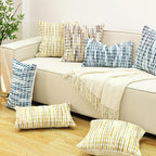 Boho Chenille Striped Pillow Cover 12x20 Inch, Decorative Lumbar Pillow Cover for Couch Bed Sofa Living Room Bedroom Farmhouse Modern Home Decor Accent Pillowcases Set of 2, Blue White