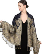 Achillea Reversible Paisley Pashmina Rave Scarf – Exotic Indian Shawls and Wraps for Evening Dresses, Festivals, All Seasons