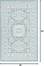 Rugs.com Outdoor Aztec Collection Rug – 3' x 5' Aqua Flatweave Rug Perfect for Living Rooms, Large Dining Rooms, Open Floorplans
