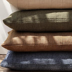 Foindtower Set of 2 Decorative Linen Check Throw Pillow Covers Neutral Farmhouse Lumbar Cushion Covers Modern Boho Home Decor for Sofa Chair Couch Bedroom Living Room,12×20 Inch,Brick
