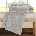 Superior Fleece Boho Jacquard Blanket, Decorative Blankets for Bedroom, Sofa, Fuzzy, Plush, Fluffy, Soft, Cute Room Decor, Beautiful Cover, Comfort Essentials, Arctic Collection, Twin, Platinum