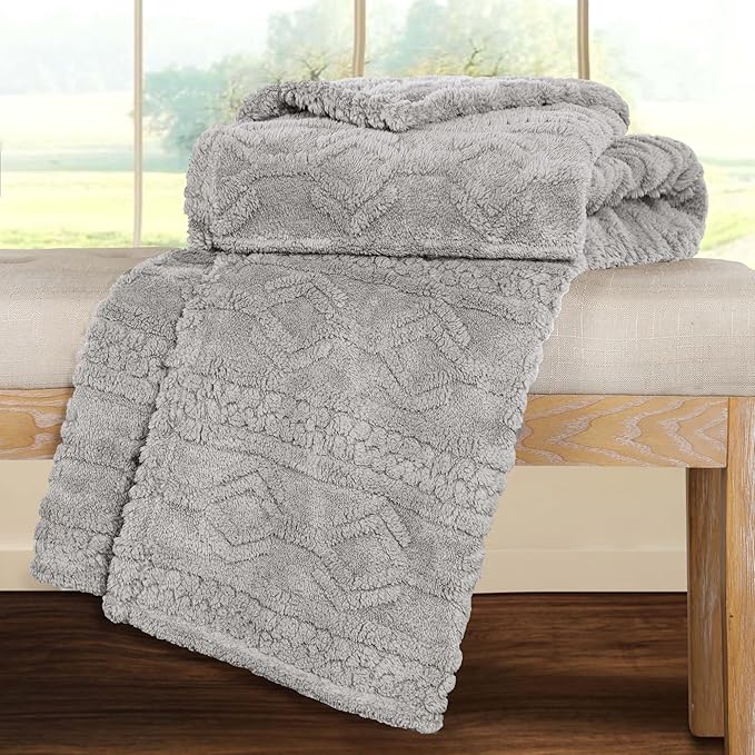 Superior Fleece Boho Jacquard Blanket, Decorative Blankets for Bedroom, Sofa, Fuzzy, Plush, Fluffy, Soft, Cute Room Decor, Beautiful Cover, Comfort Essentials, Arctic Collection, King, Platinum