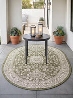 Rugs.com Outdoor Aztec Collection Rug – 3' x 5' Oval Green Flatweave Rug Perfect for Living Rooms, Large Dining Rooms, Open Floorplans
