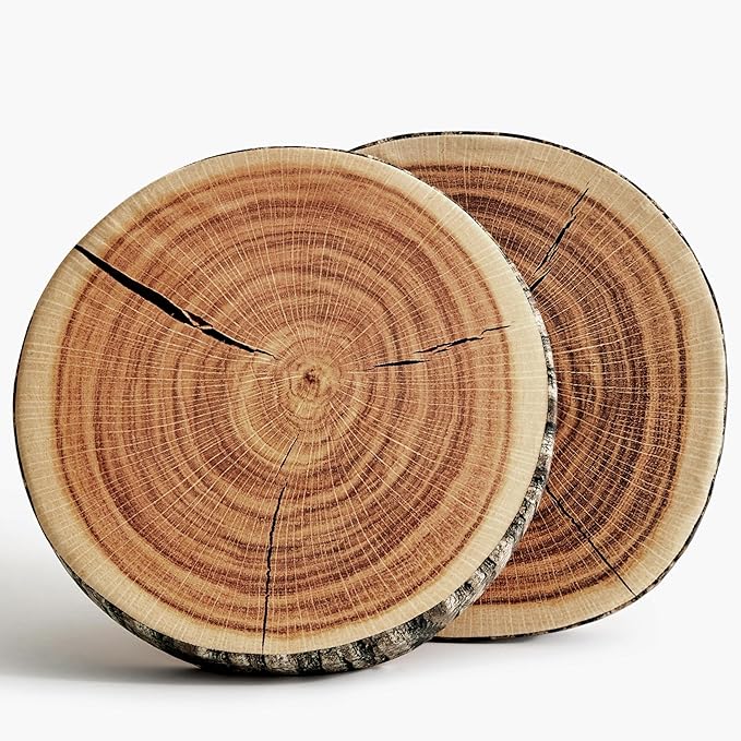 HYSEAS Decorative Round Throw Pillow, 3D Digital Print Comfortable Kids Funny Cute Wood Log Pillow Circle Seating Floor Cushion for Home, Couch, Sofa, Bedroom, Stump, 16 x 2.75 Inch, 2 Pack