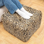 20x20x14 Inches Fluffy Square Pouf Ottoman - Plush Furry Boneless Ottoman Foot Rest Stool with High-Density Foam, Versatile Floor Seating for Living Room (Leopard Print)
