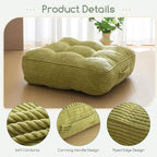 HIGOGOGO 6" Extra Thick Floor Pillow Cushion for Adults, Meditation Cushion Pillow, Large Square Floor Sitting, Tufted Corduroy Cover, for Tatami Living Room or Yoga, 22x22 Inch, 2Pack, Green