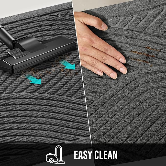 Sturdy Front Door Mat, Absorbent Muddy Dirt Resist Welcome Door Mats Outdoor Indoor, Stain and Fade Resistant, Non-Slip Backing Entry Mat Low Profile Doormat for Entryway, 72×24, Grey