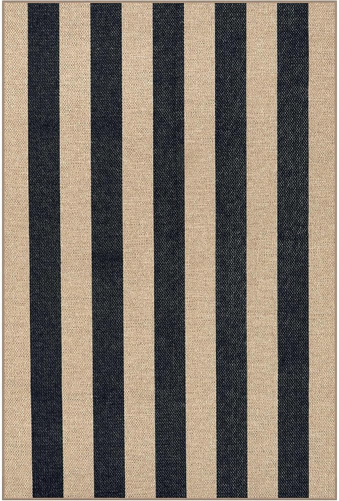 Lahome Elance Striped Easy Jute Rug, 2x3 Entryway Rug Indoor Outdoor Front Door Mat, Farmhouse Neutral Non Slip Non Shedding Washable Kitchen Mats for Floor Foyer