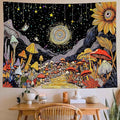 Yeoiat Tapestry Mystical Mushroom Path Tapestries Celestial Forest Tapestries Vibrant Sunflower Wall Tapestry Bedroom Dormitory Living Room Decoration 60"x44"