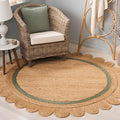 SAFAVIEH Natural Fiber Collection Area Rug - 6' Round, Natural & Light Green, Handmade Jute, Ideal for Living Room, Bedroom, Dining Space (NF896W)