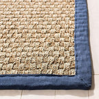 SAFAVIEH Natural Fiber Collection Runner Rug - 2'6" x 14', Natural & Blue, Seagrass, Basketweave Pattern with Border (NF114E)