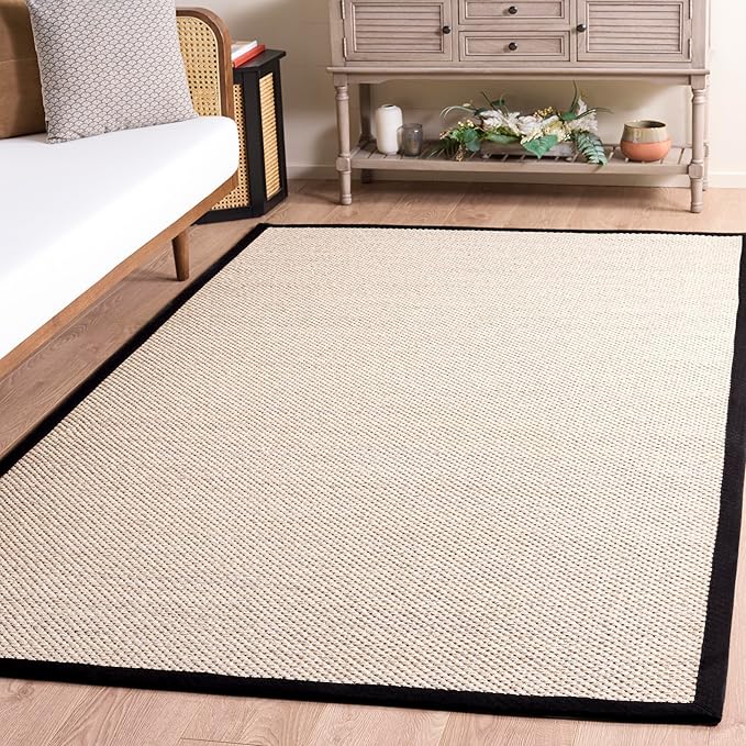 SAFAVIEH Area Rug 5x8 - Natural Fiber Collection - Marble & Black, Sisal, Woven Design with Border (NF143A)