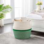 KAKAMAY Woven Baskets for Storage(17"x17"),Large Cotton Rope Woven Baby Laundry Hamper,Collapsible Laundry Basket, Blanket Basket for Organizing Living Room,Nursery,Pillows,Toy Chest(Green)