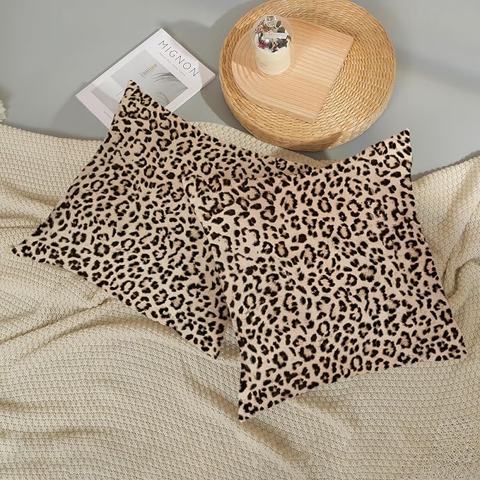 Leopard Pillow Covers 18x18 Inch Set of 2 Beige Brown Cheetah Throw Pillows Skin Animal Print Pillow Cases Modern Decorative Pillows Outdoor Farmhouse Soft Cotton Cushion Case for Couch Sofa
