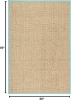 SAFAVIEH Area Rug 5x8 - Natural Fiber Collection - Natural & Teal, Seagrass, Basketweave Pattern with Border (NF114R)